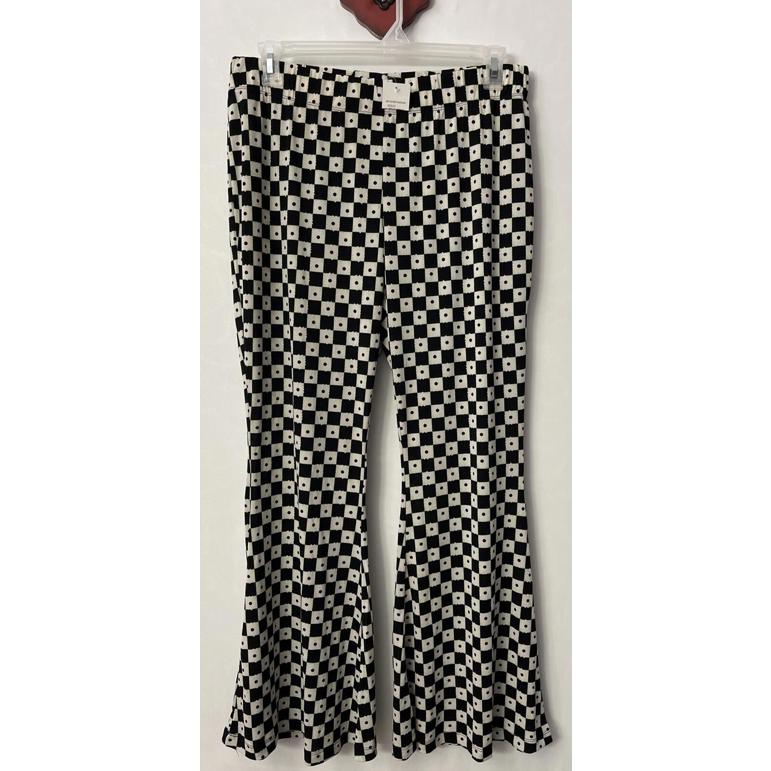 Cato Womens Large Black & White Striped Elastic-Waist Flare Pants Nwt! A6725r